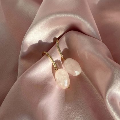 "Masterpiece" - Rose Quartz earrings with gold CZ Diamonds