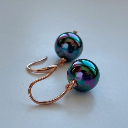 "Femine Harmony" Black Pearl Earrings, Rose Gold plated Silver, bridesmaid jewelry