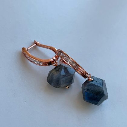 "Crystcal" - Faced Labradorite earrings with Rose Gold Zircon hoops