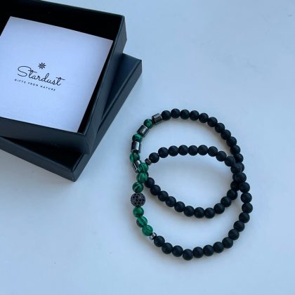 Malachite beaded bracelet men, zircon beads