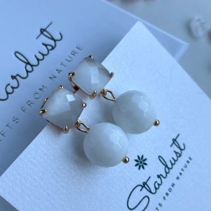 "Purity" natural gemstone - White Agate Earrings with gold