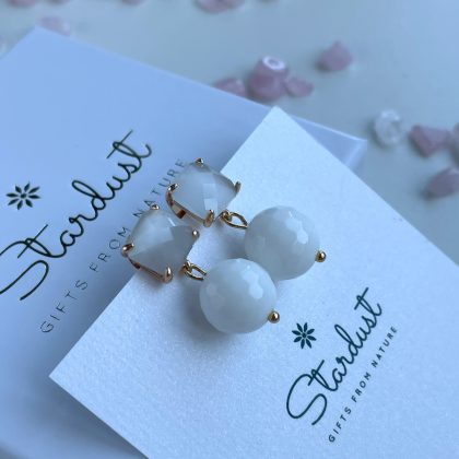 "Purity" natural gemstone - White Agate Earrings with gold