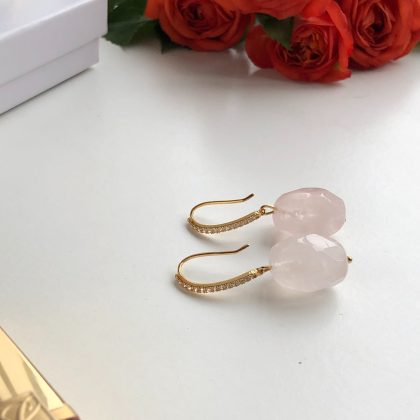 Rose Quartz earrings with zircons