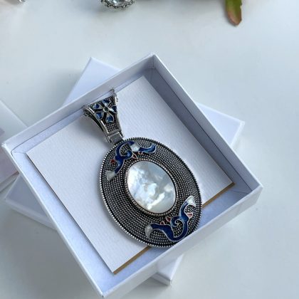 White Abalone Shell necklace, Large Oval shell pendant, Yoga jewelry