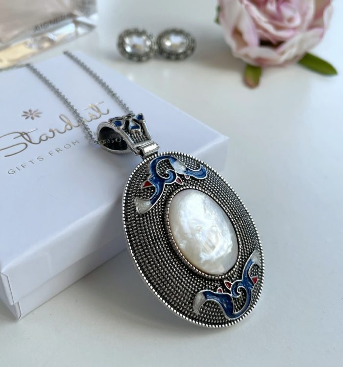 White Abalone Shell necklace, Large Oval shell pendant, Yoga jewelry