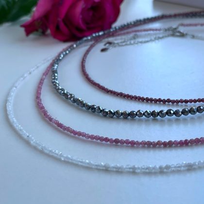 Tiny faced GARNET choker necklace Silver VVS Grade Crystal gift for valentine's day