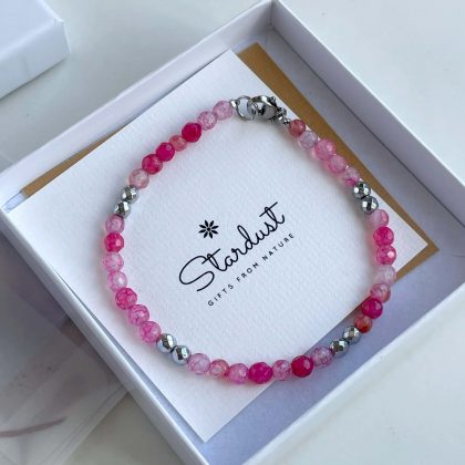 Handmade pink beaded bracelet