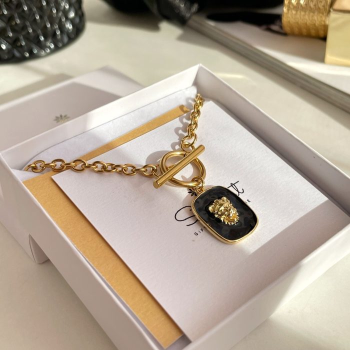 Premium gift French-style gold chain necklace with lion charm