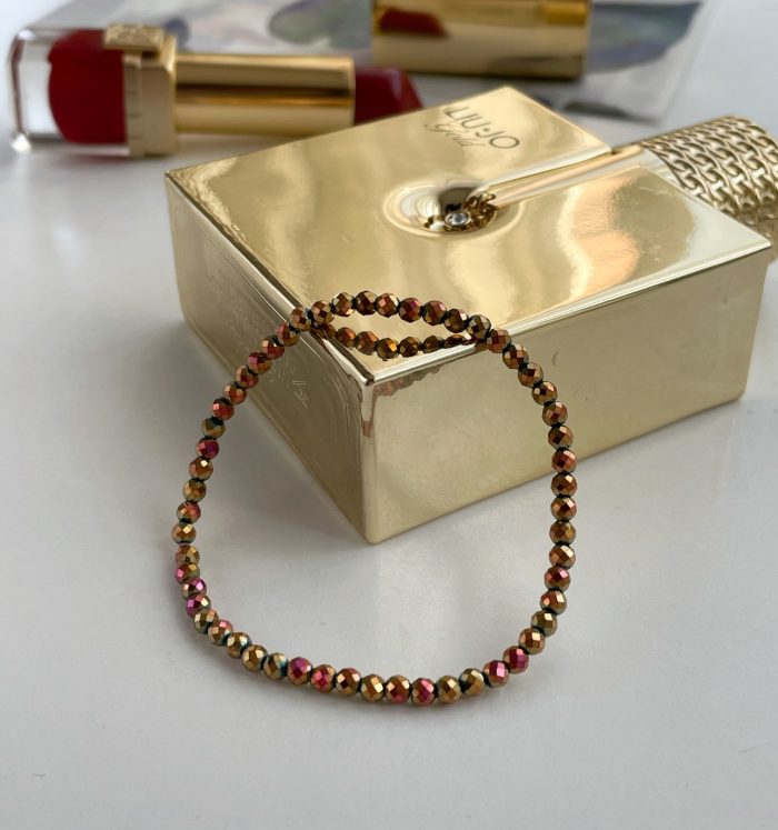 Bronze Titanium Hertz faced bracelet, Bronze Spinel beaded bracelet 5mm
