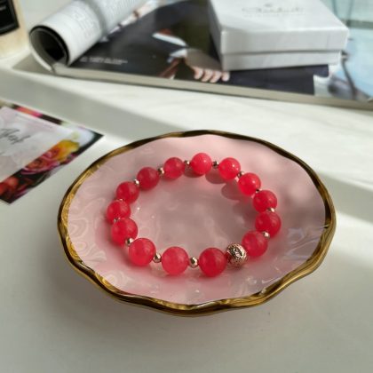 "Girly" - Fuchia Pink Rose Jade stretch bracelet, bright pink bracelet, rose Gold hematite