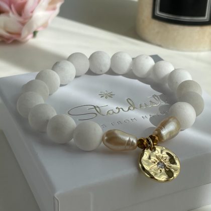White Coral Bracelet with coin charm