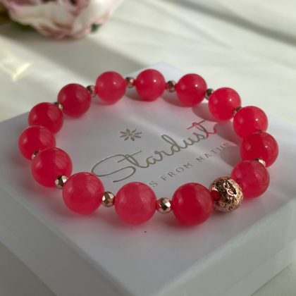 "Girly" - Fuchia Pink Rose Jade stretch bracelet, bright pink bracelet, rose Gold hematite