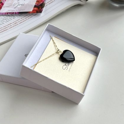 “Gold obsidian” Small Jet Black Obsidian heart pendant, gift for her, gold obsidian necklace