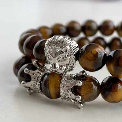Silver bead Tiger eye bracelet set for men