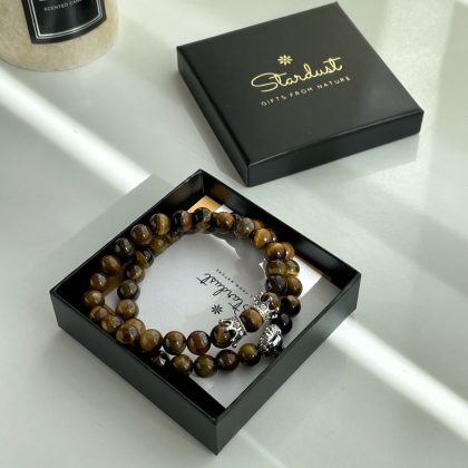 "Silver Lion" Tiger eye mens bracelet set silver lion zircon bracelet, Luxury Gift for him