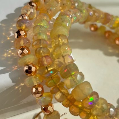 "Increasing love" - Luxury Fire Opal beaded bracelet 7-8mm, rose gold hematite spaces, Chakra Jewelry