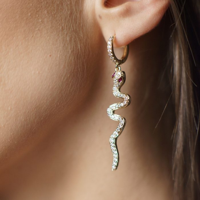 "Statement earrings" - Snake cocktail earrings, Gold Hoop Earrings
