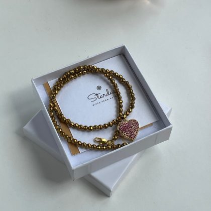 Gold hematite choker with pink zircon charm, luxury gift for her, natural gift for women, minimalist necklace gold