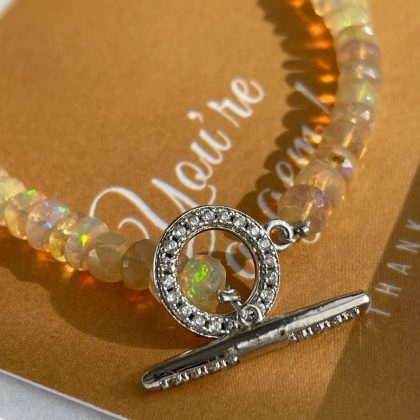 "Raising love" -Ethiopian Fire Opal beaded bracelet 7-8mm, Silver Zircon lobster clasp closure