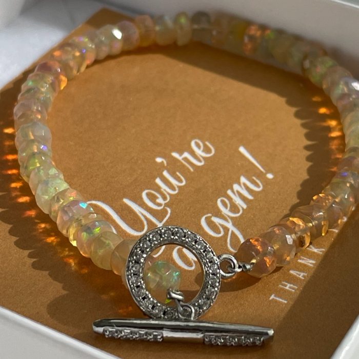 "Raising love" -Ethiopian Fire Opal beaded bracelet 7-8mm, Silver Zircon lobster clasp closure