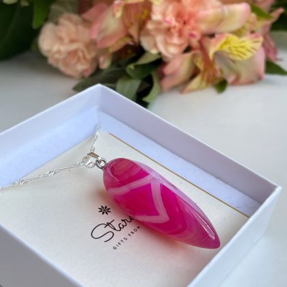 “Stability” Magenta PINK AGATE Point Pendant Large crystal necklace Gift for her