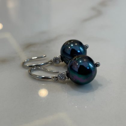 "Statement" Luxury Black Pearl Earrings with zircons, Confession jewelry