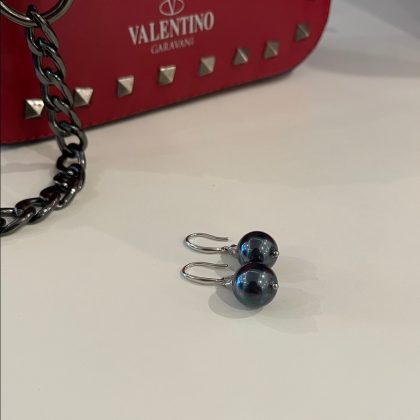 "Statement" Luxury Black Pearl Earrings with zircons, Confession jewelry