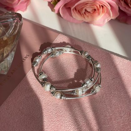 White Pearl bangle bracelet silver