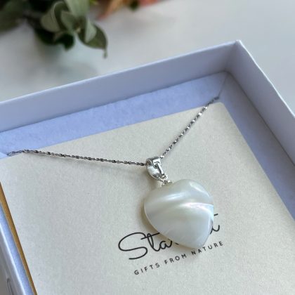 "Feelings" - White Abalone Shell heart pendant, small mother-of-pearl pendant, bridal jewelry