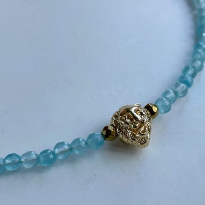 "Special" Aquamarine beaded bracelet with zircon charm, 14k gold filled bracelet, light blue minimalist bracelet
