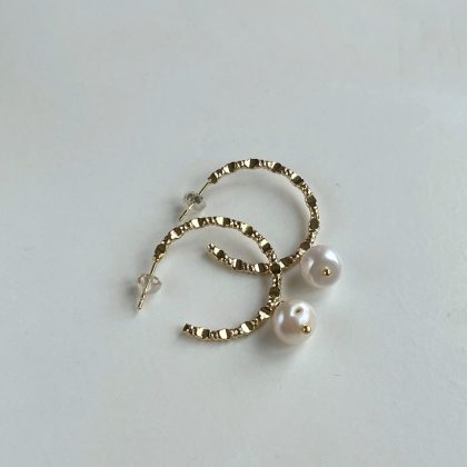 Large Gold Hoop earrings with pearls, bridesmaid gold earrings, french style jewelry, gift for woman