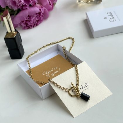 Shungite gold hoop earrings, luxury black mineral earrings, gift for girlfriend