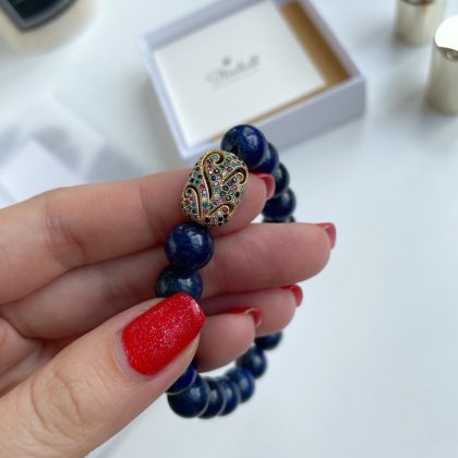 Gold zircon charm Lapis Lazuli bracelet