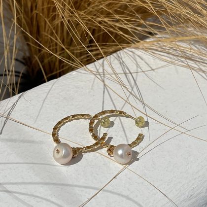 Large Gold Hoop earrings with pearls, bridesmaid gold earrings, french style jewelry, gift for woman