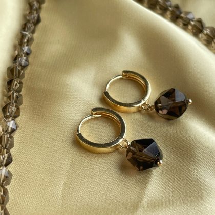Luxury Smoky Quartz earrings gold, luxury crystal jewelry