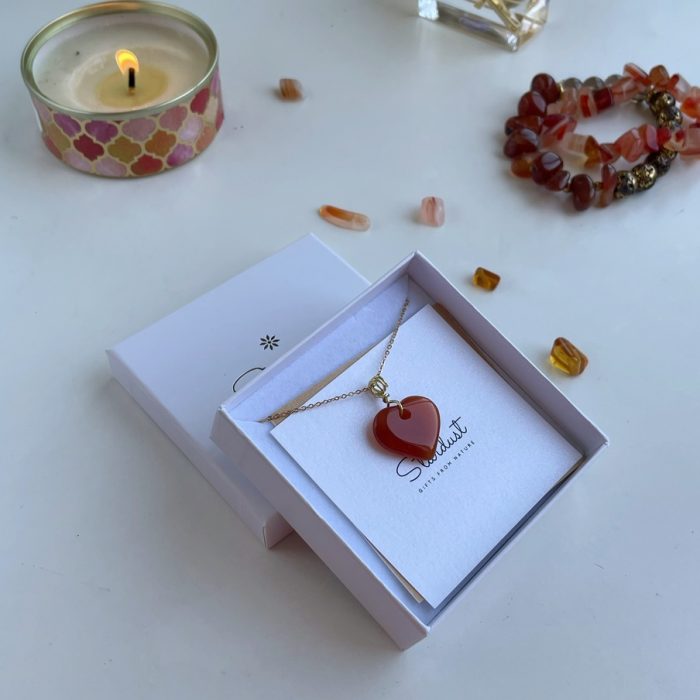 Carnelian heart pendant gift for teacher