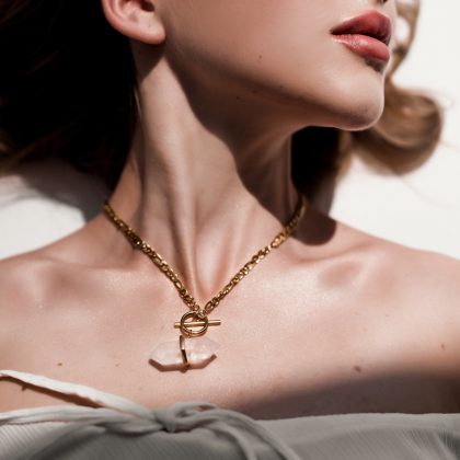 "Magic" - Clear Quartz choker, massive gold chain necklace, gold filled stainless steel chain
