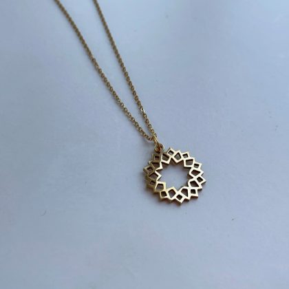 Gold Lotus pendant, 14k gold filled stainless steel chain, yoga jewelry, french style layering necklace