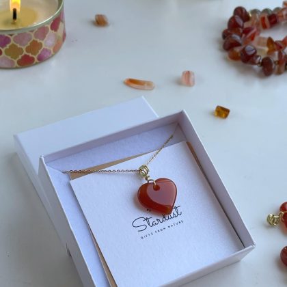 "Love energy" Carnelian Heart Pendant, 14k Gold filled chain, wired gemstone pendant