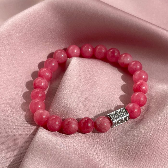 Luxury Rose jade bracelet with silver bead