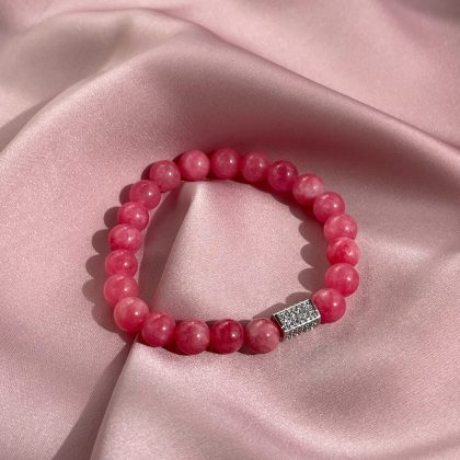 Rose jade bracelet with silver bead