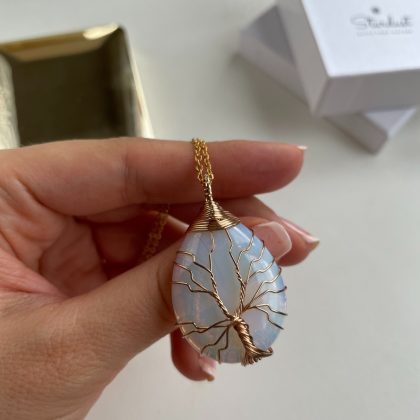 Opalite Pendant, gold wired Tree Of Life pendant, natural stone necklace for women