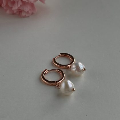 Rose gold hoop pearl earrings