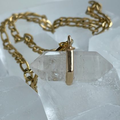 "Magic" - Clear Quartz choker, massive gold chain necklace, gold filled stainless steel chain