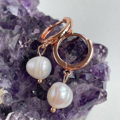 "Simplicity" - Clean design Pearl Earrings, bridal rose gold earrings, wedding party gift
