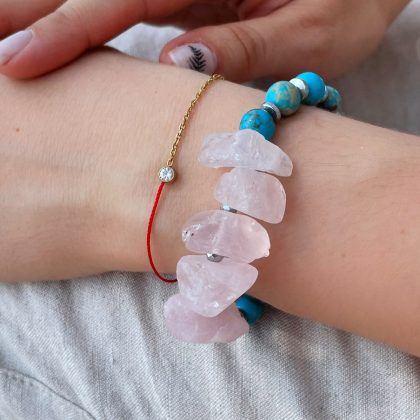 "Tranquility" Blue Sediment Jasper bracelet with raw rose quartz accent