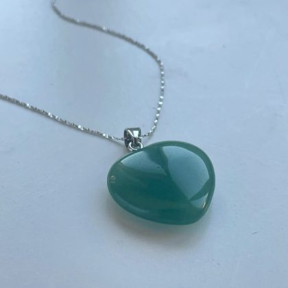 Green Jade heart pendant Silver