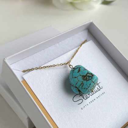 “Wealth attraction” large tumbled turquoise pendant gold filled chain