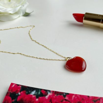 "Attraction" Carnelian heart Pendant, 18k Gold filled chain, Birthday gift for her,  deep orange carnelian pendant