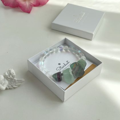 "Energy" Raw Fluorite bracelet with mermaid glass, boho chic jewelry for women